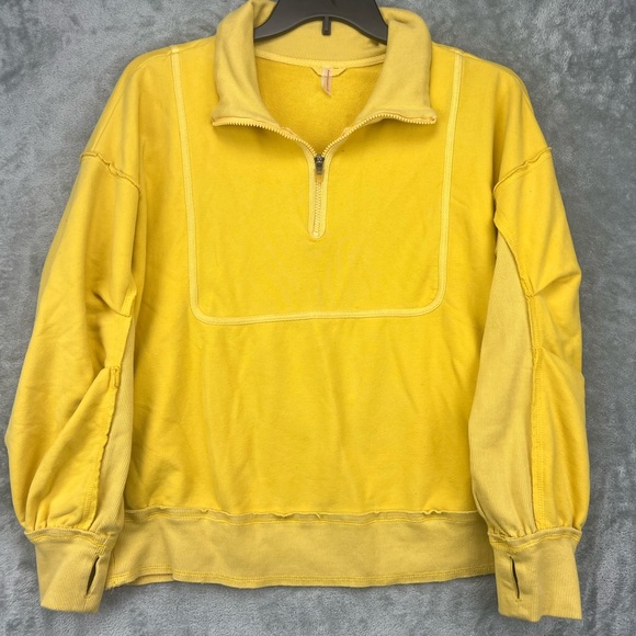 Free People In the Clouds Sweatshirt Quarter Zip Pullover Yellow Cozy Sz Small - Picture 3 of 13